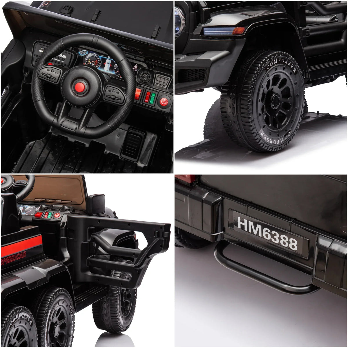 24V 6-Wheel 4WD Kids' Ride-On Pickup Truck With Remote Control - Black