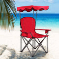 Outdoor Canopy Folding Beach Chair With 2 Cup Holders, 600D PVC Fabric - 38in x 26.5in x 51in