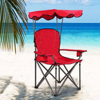 Outdoor Canopy Folding Beach Chair With 2 Cup Holders, 600D PVC Fabric - 38in x 26.5in x 51in