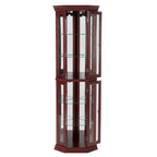 Corner Curio Display Cabinet With Lights, Mirrored Back And 6 Tempered Glass Shelves