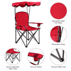 Outdoor Canopy Folding Beach Chair With 2 Cup Holders, 600D PVC Fabric - 38in x 26.5in x 51in