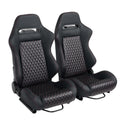 Racing Seats, PVC With Suede Material, Double Slider Design, Black - 2 Pieces
