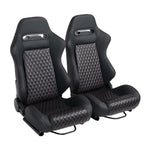 Racing Seats, PVC With Suede Material, Double Slider Design, Black - 2 Pieces