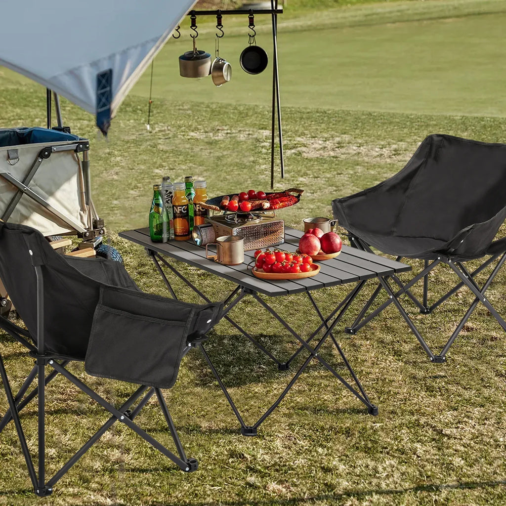 MADOG 3-Piece Folding Camping Table And Chairs Set, Black, Table 26.5 x 18.5 x 16.0 in, Chair 17.0 x 17.0 x 27.0 in