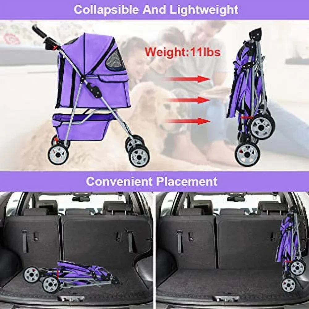 BestPet Cat Carrier Stroller, 4 Wheels, Purple