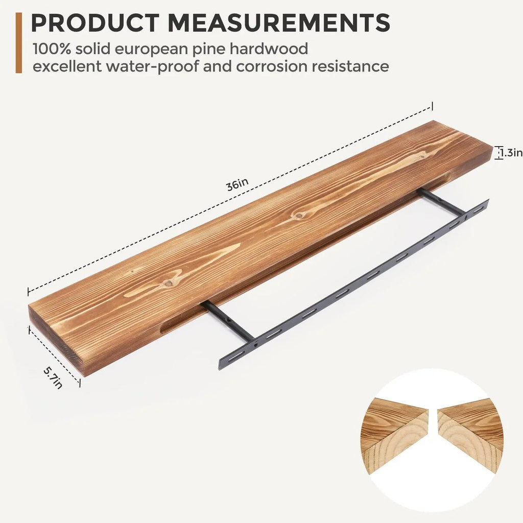 Set Of 2 Handcrafted European Pine Floating Wall Shelves, 16inch/24inch/36inch, Grey/Espresso/Walnut
