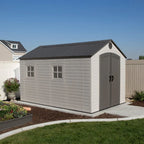 Plastic Storage Shed, 8 ft. W x 12.5 ft. D, Desert Tan And Dark Brown