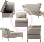 Andeworld Upholstered Tufted Chaise Lounge Chair, Faux Suede, Khaki