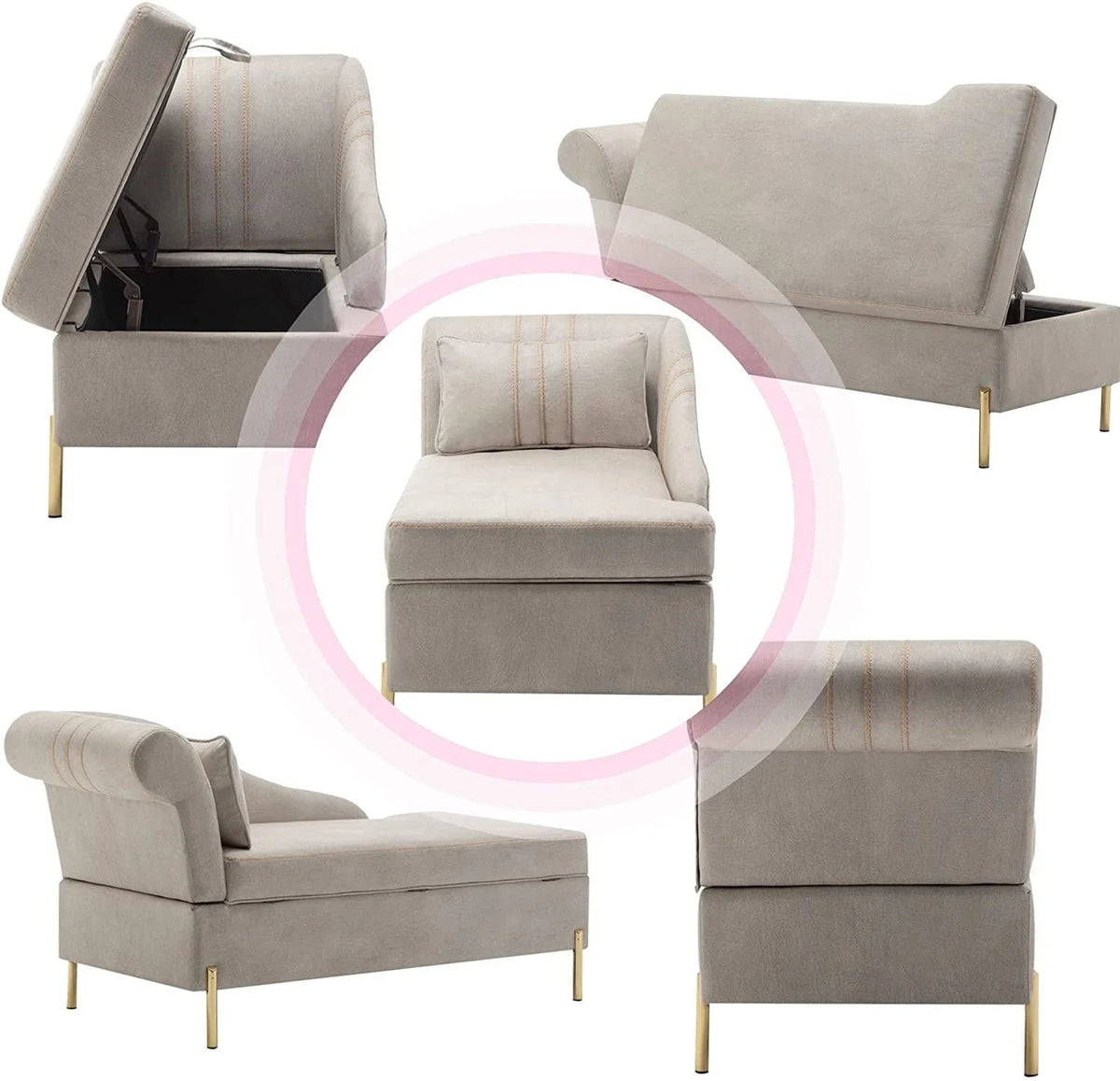 Andeworld Upholstered Tufted Chaise Lounge Chair, Faux Suede, Khaki