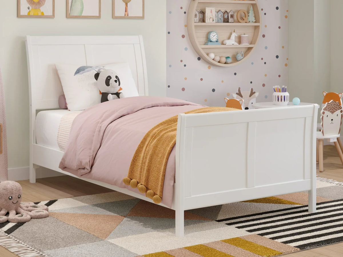 AFI Valencia Twin Wood Low Profile Sleigh Platform Bed With Matching Footboard, White