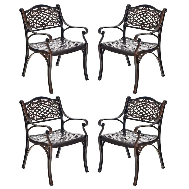 All-Weather Cast Aluminum Outdoor Dining Armchairs With Curved Seats - 2/4 Pcs
