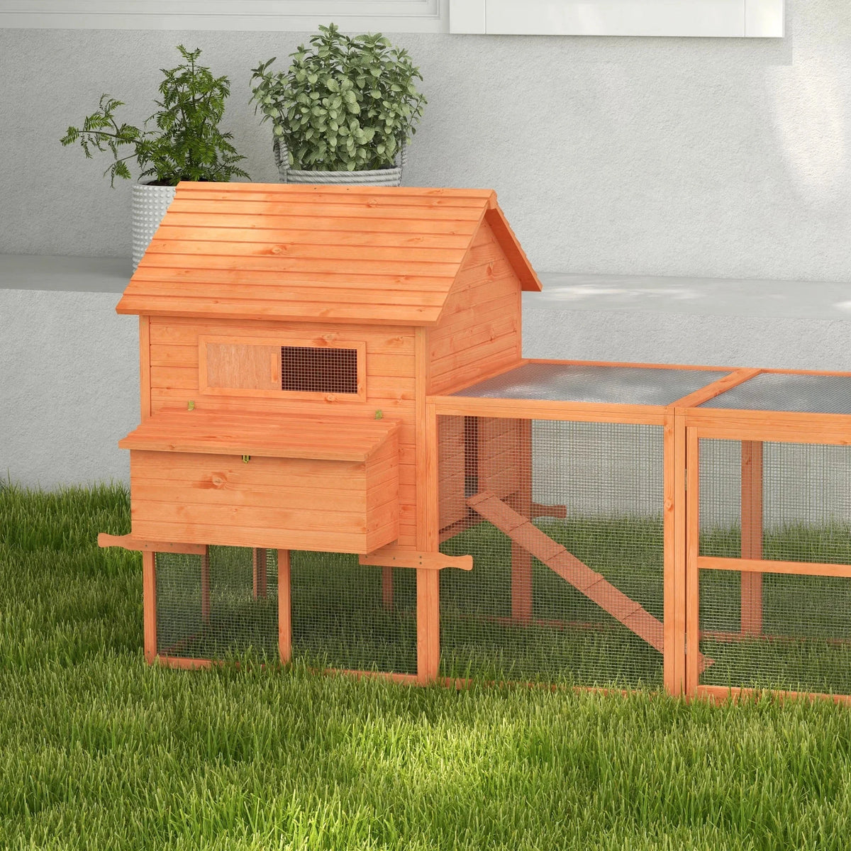 PawHut Wooden Chicken Coop With Run And Inner Hen House Space - 145 in