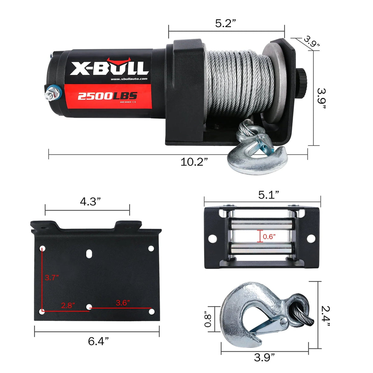 X-BULL 12V Electric Winch, 2500LBS/1134KGS Steel Cable, Wireless