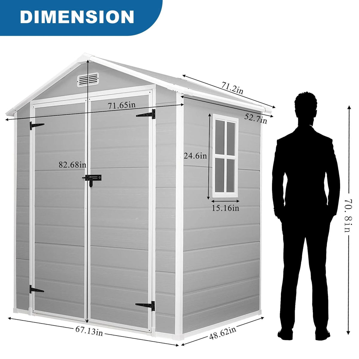 Seizeen Resin Outdoor Storage Shed With Floor, Light Gray, 82 in H