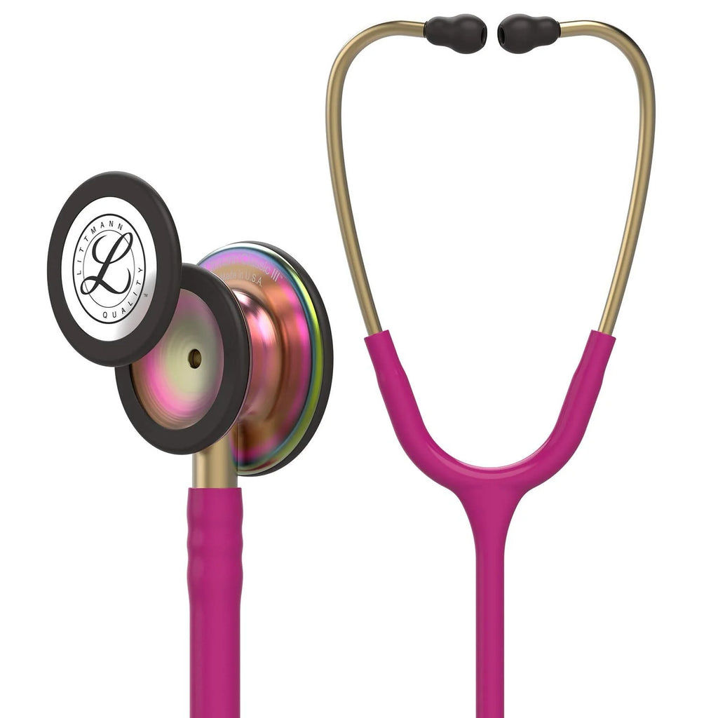 Littmann Classic III Monitoring Stethoscope, Raspberry, Rainbow Edition, 69 cm With GIMA Classic Case, Bordeaux - 5806