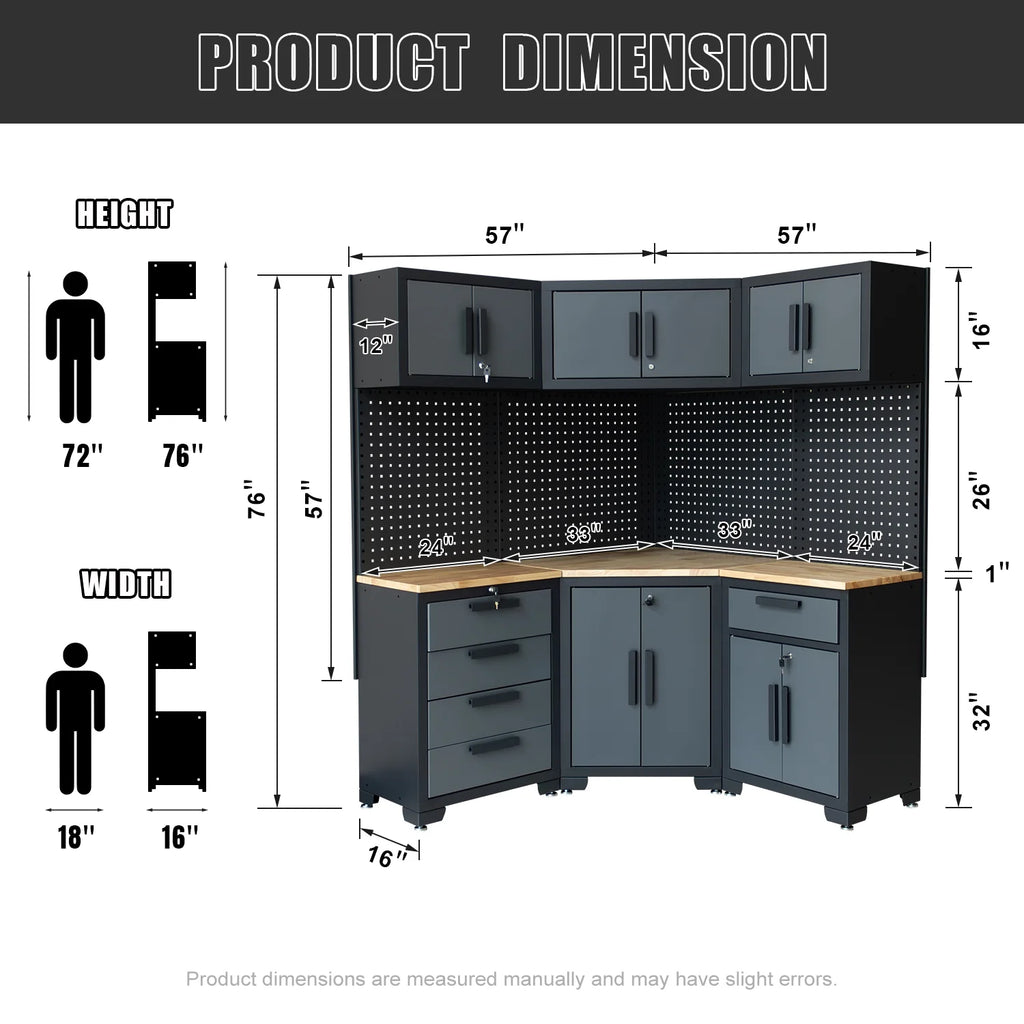 HPDMC 7-Piece Metal Garage Cabinet System With 4-Drawer Roller Cabinet, 47.2 in Workbench And Pegboards