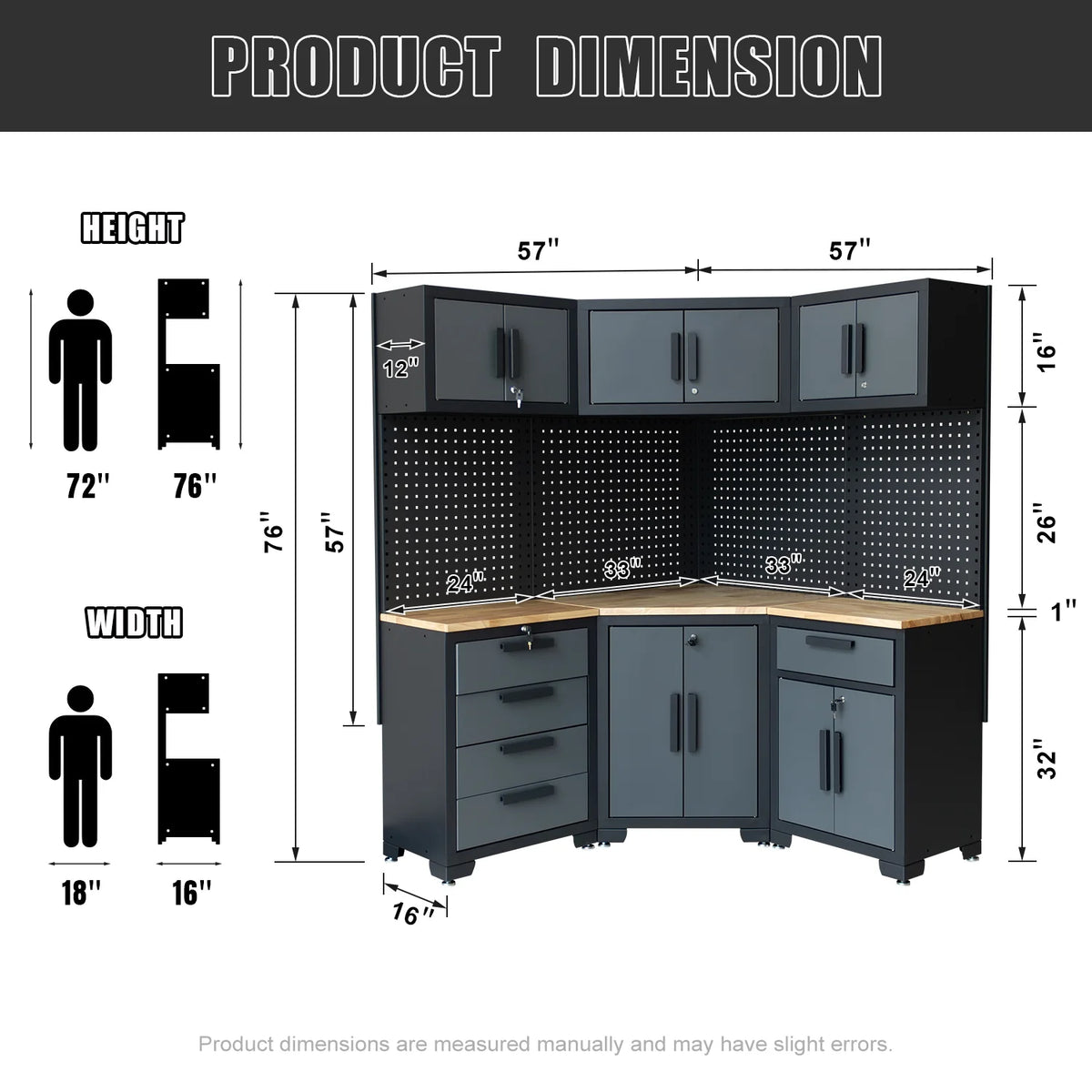 HPDMC 7-Piece Metal Garage Cabinet System With 4-Drawer Roller Cabinet, 47.2 in Workbench And Pegboards