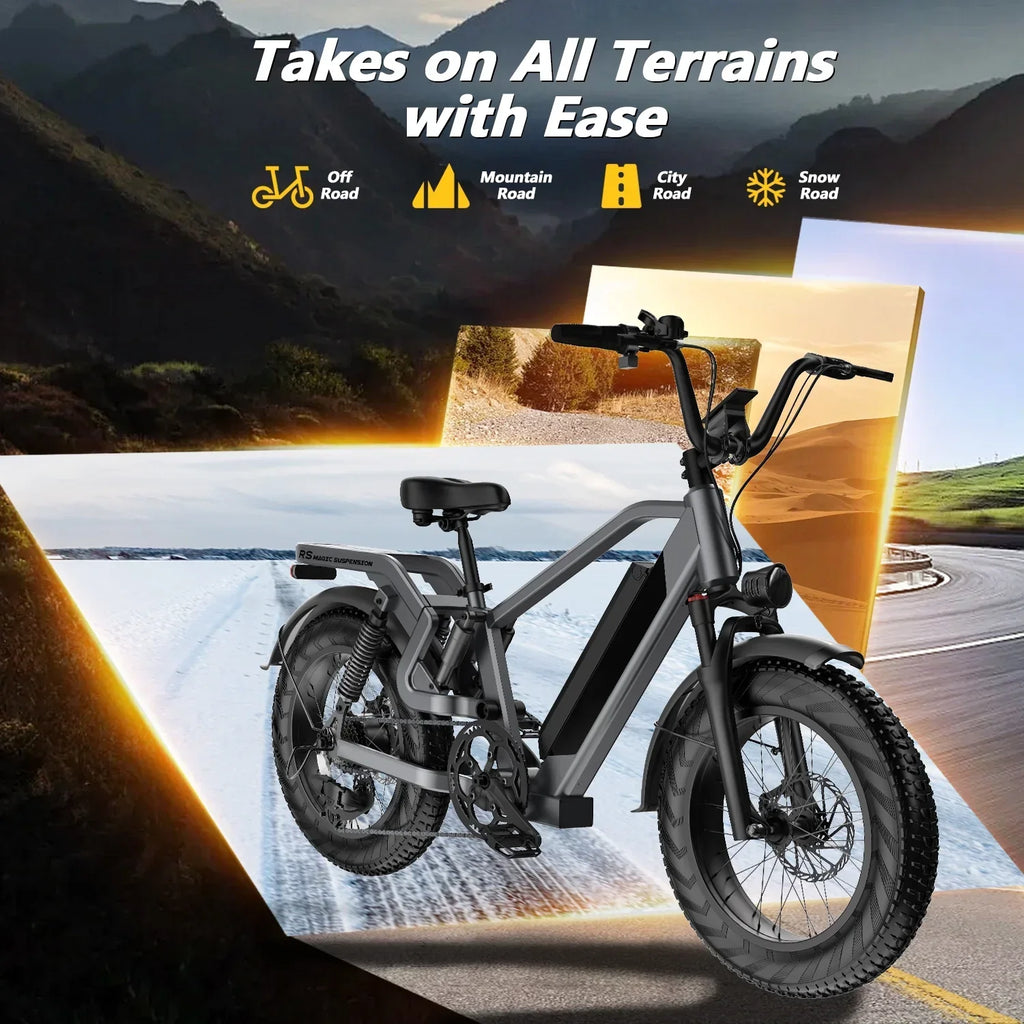 Adult Folding Electric Bike, 20in Fat Tire, 750W, 48V 25AH, 7 Speed, 20MPH - RS