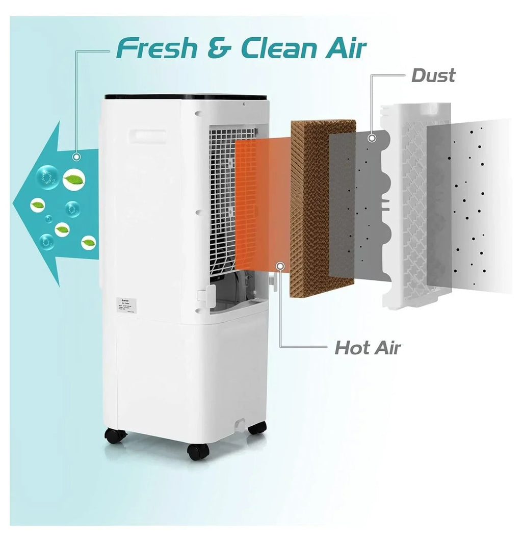Bladeless Evaporative Cooler, 12L, 4 Ice Packs, 4 Modes, 3 Speeds, 7.5H Timer, White
