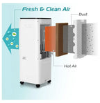 Bladeless Evaporative Cooler, 12L, 4 Ice Packs, 4 Modes, 3 Speeds, 7.5H Timer, White