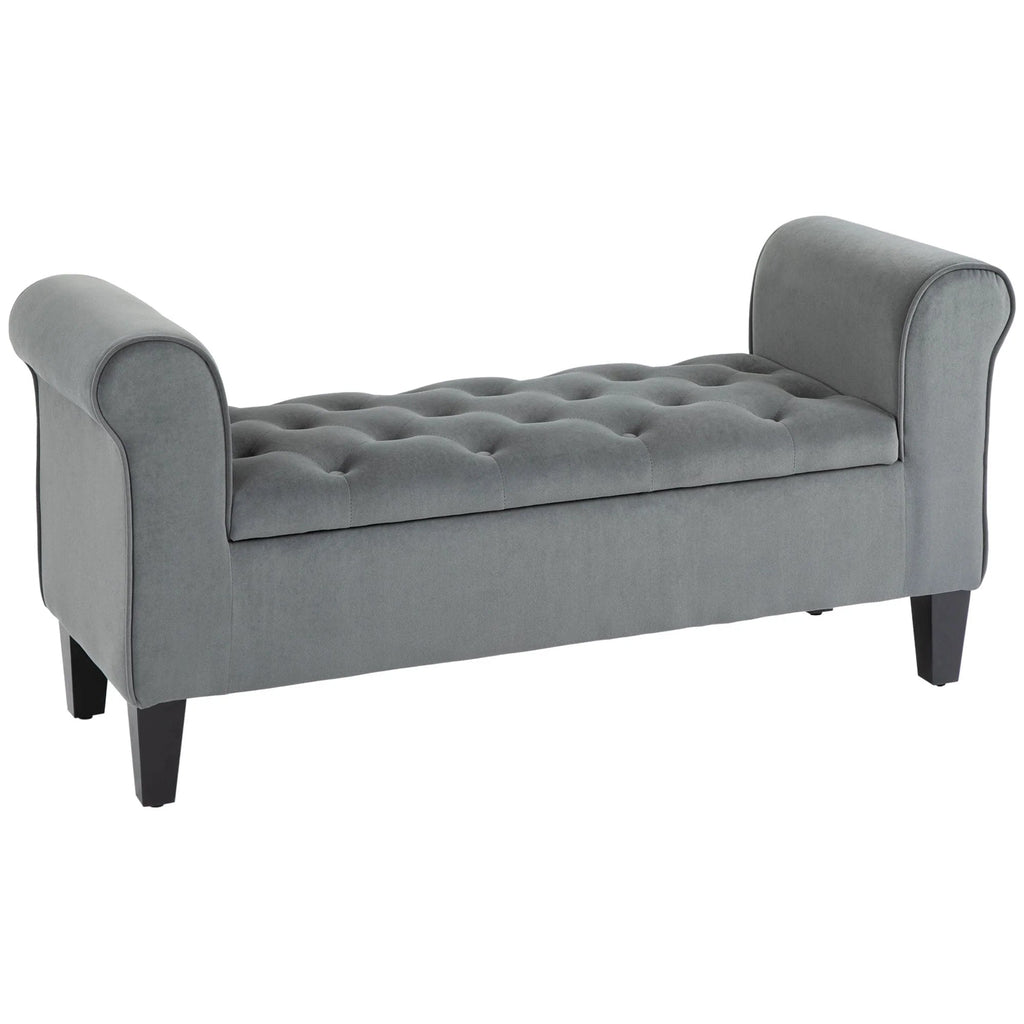 Button-Tufted Storage Ottoman Bench, Polyester and Rubberwood, 53.25in W x 17.75in D x 25.5in H
