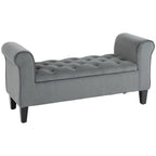 Button-Tufted Storage Ottoman Bench, Polyester and Rubberwood, 53.25in W x 17.75in D x 25.5in H