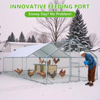 Metal Chicken Run With Feeding Door, Anti-UV Cover And Perch - 6-5x10-ft, 13x10-ft, 20x10-ft Or 26x10-ft
