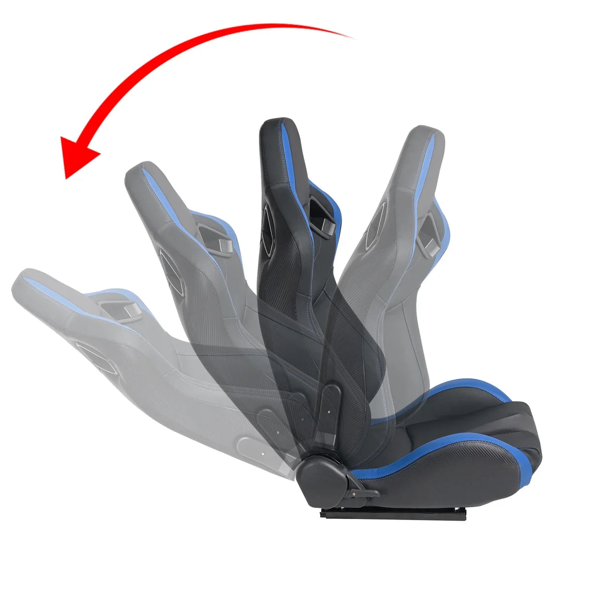 Universal Racing Bucket Seats, Pair With Dual Lock Sliders, Black With Blue PVC Leather, 36.6 x 21.6 x 21.6 in