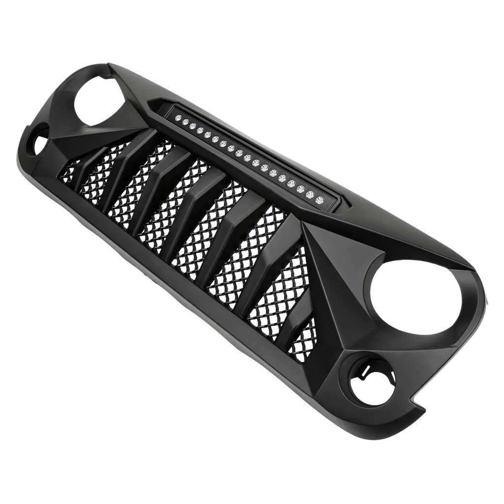 Black Front Grille With LED Off-Road Lights For 07-18 Jeep Wrangler JK - Mars Grille