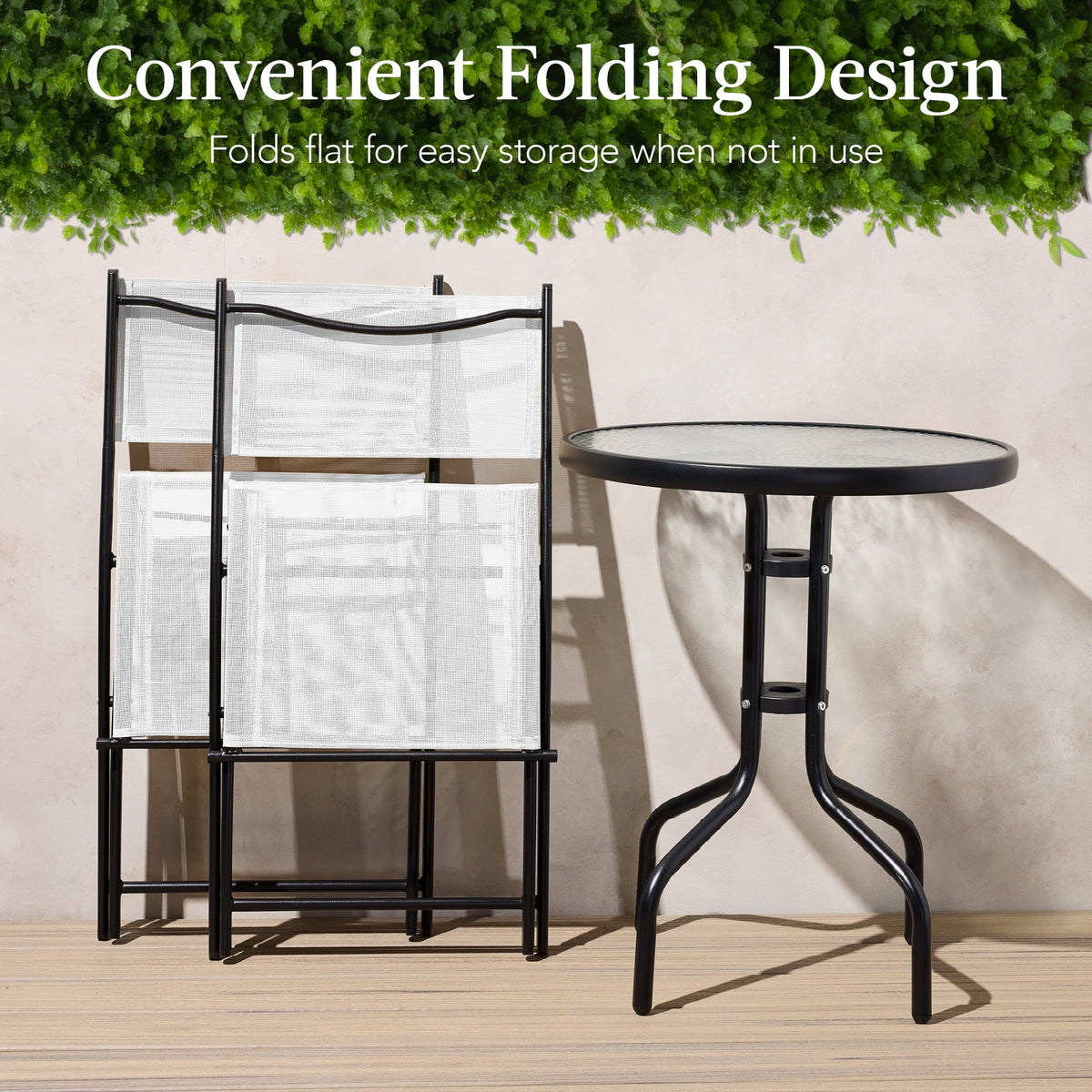 Best Choice Products 3-Piece Patio Bistro Dining Set With Glass Tabletop And Folding Chairs - Gray