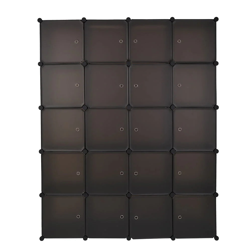 20-Cube Plastic Closet Organizer With Hanging Rod, Brown - 58 x 14.5 x 70 in