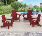 SERWALL Adirondack Chairs With Cup Holders, Set Of 6, HDPE, Dark Red