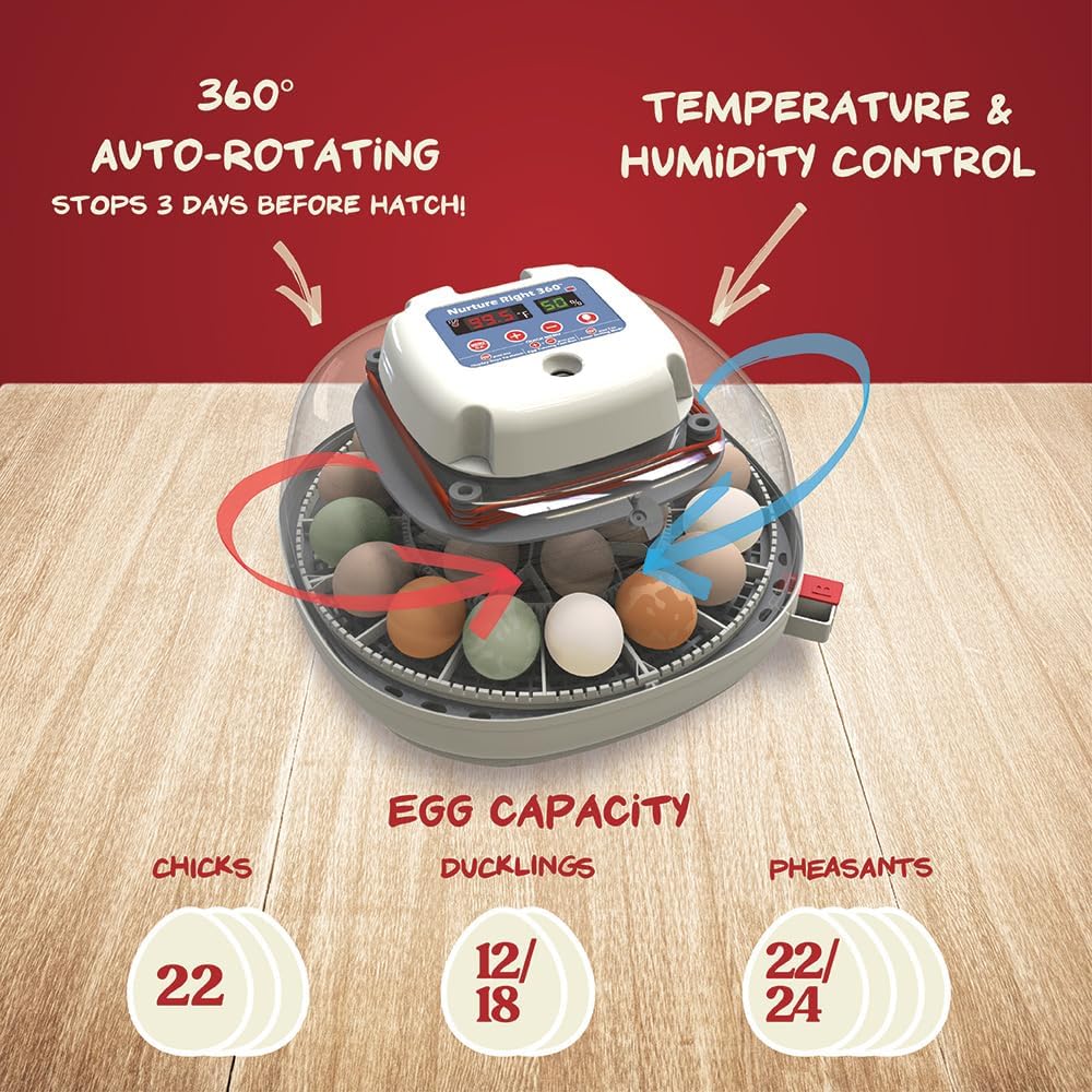 Nurture Right Egg Incubator For Hatching Chicks, Holds 12-22 Eggs - Automatic Turner