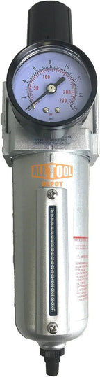 Compressed Air Inline Filter Regulator Combo, Metal Bowl, 5 Micron, 7 To 175 PSI, Auto Drain