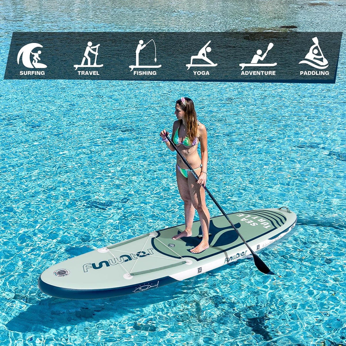 FunWater Inflatable Stand Up Paddle Board, 11 ft x 32 in x 6 in - SUP Paddle Accessories