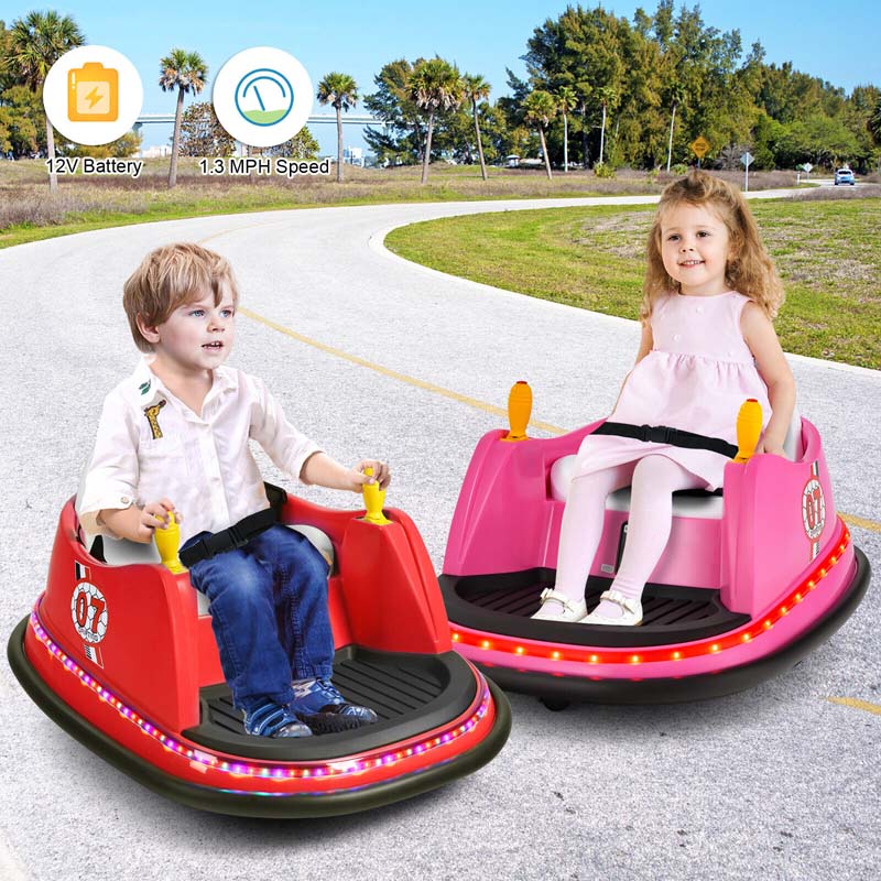 12V Toddler Battery Powered Bumper Car With Dual Joysticks And 360 Degree Spin