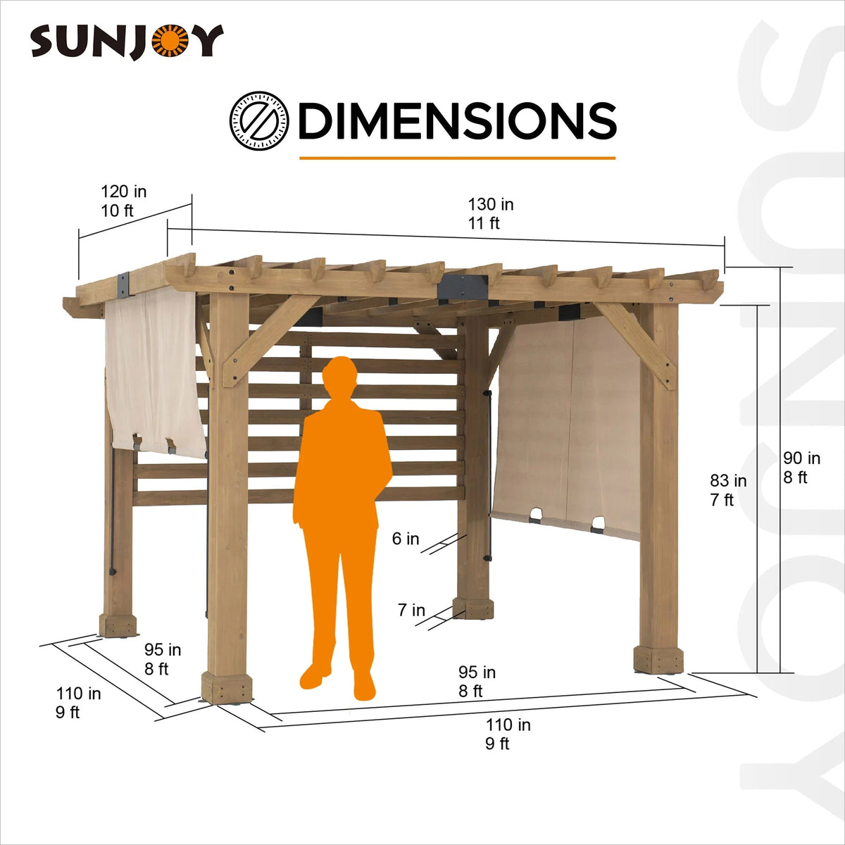 Sunjoy Cedar Wood Hot Tub Pergola 10 x 11 ft With Adjustable Canopy And Privacy Screen