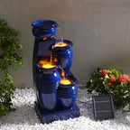 Teamson Home 28.74 in Solar 4-Tier Cascading Bowl Water Fountain With LED Lights - Navy