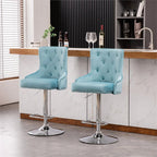 Alexent 2-Piece Swivel Bar Stools, Dark Blue, 43.7-51.6 H, 19.3 W x 18.1 D - Silver Footrest