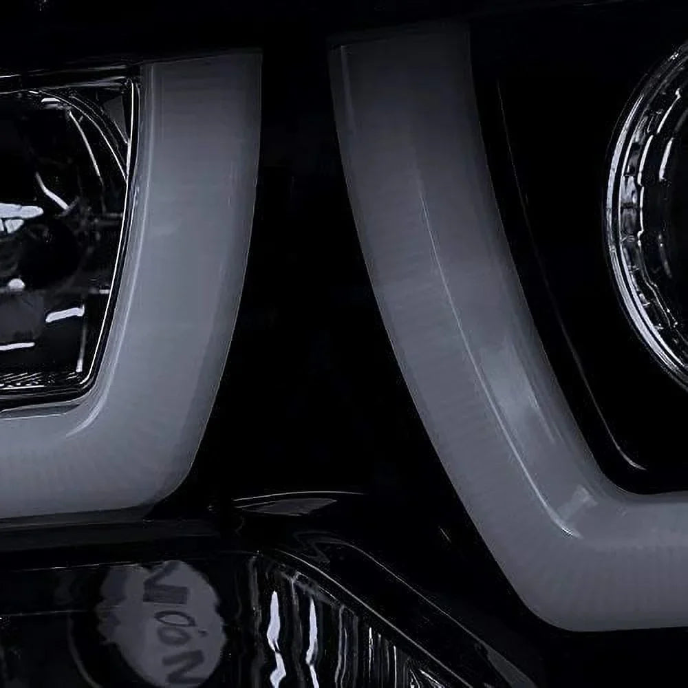 DRL LED Light Bar Projector Headlights, 1 Pair, Gloss Black Housing, Smoke Lens - 2011-2014 Dodge Charger