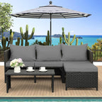 Valita 3-Piece Outdoor PE Rattan Patio Conversation Set With Cushions - 47 x 23 x 26 in Sofas, 34 x 16 x 14 in Table