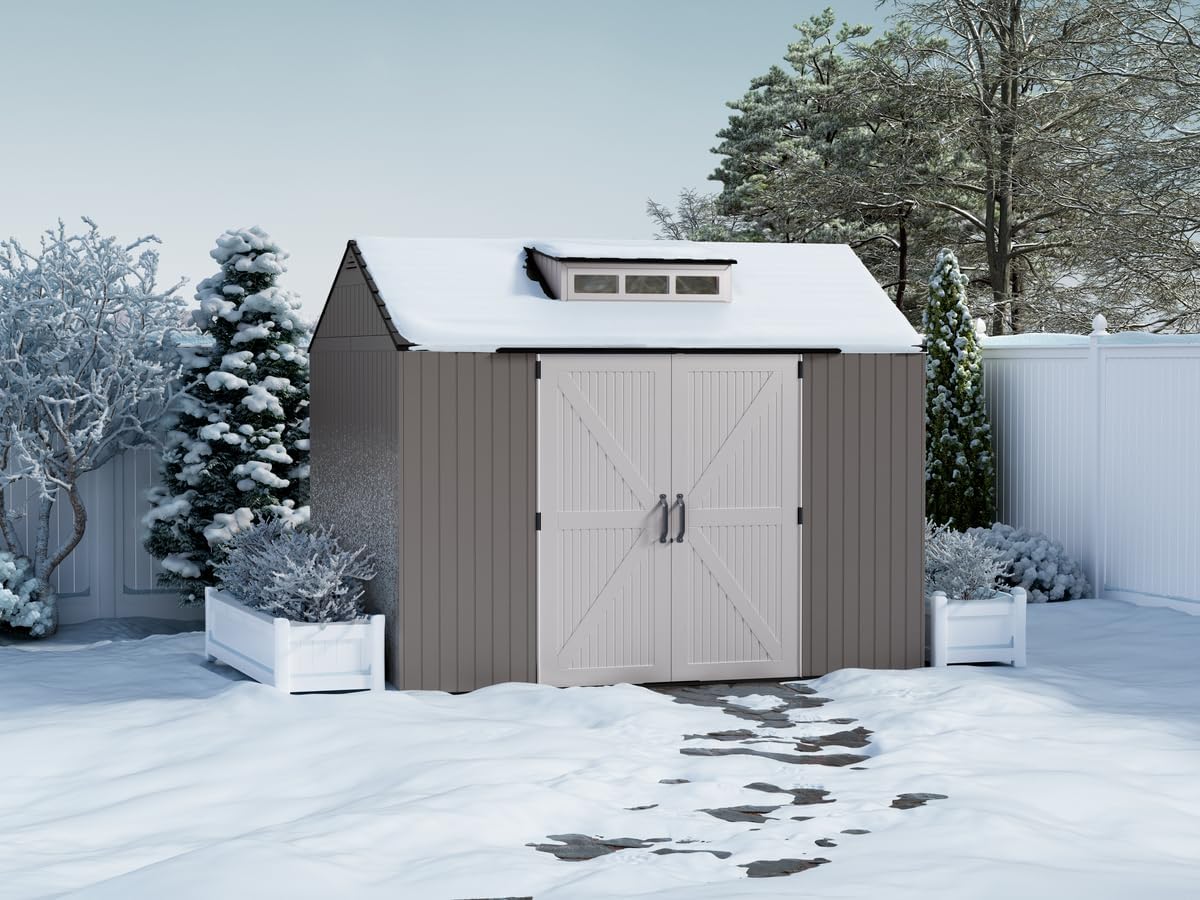 Rubbermaid Resin Outdoor Storage Shed With Floor, 7 x 7 Ft, Gray
