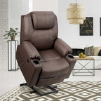 Electric Power Lift Recliner Chair With Leather Massage, Lumbar Heating, 8 Vibrating Nodes, Cup Holders And USB Port