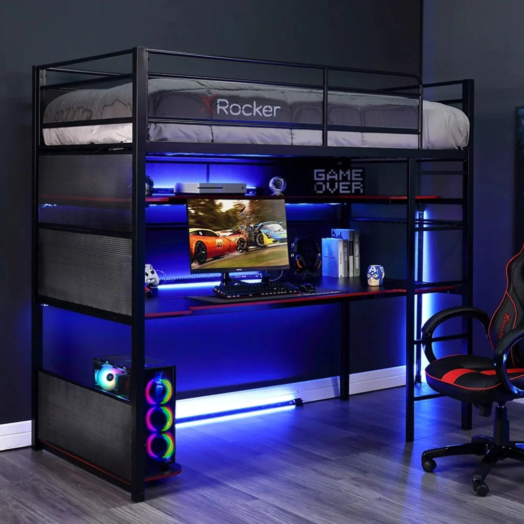 X Rocker Battle Bunk Gaming Bed With Desk, Metal, Twin, Black
