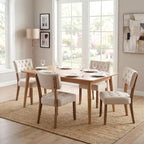 UVV Velvet Upholstered Wooden Dining Chairs, Set Of 4, Beige