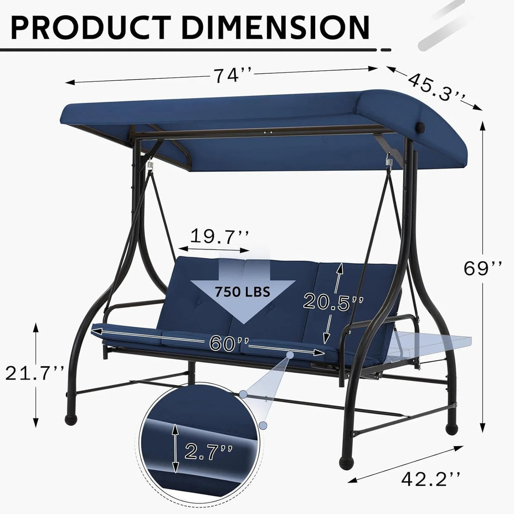 AECOJOY 3-Person Steel Canopy Porch Swing Glider Hammock