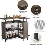 FJU L-Shaped Home Bar Unit With Stemware Racks, 2-Tier Shelves And Footrest - Gray