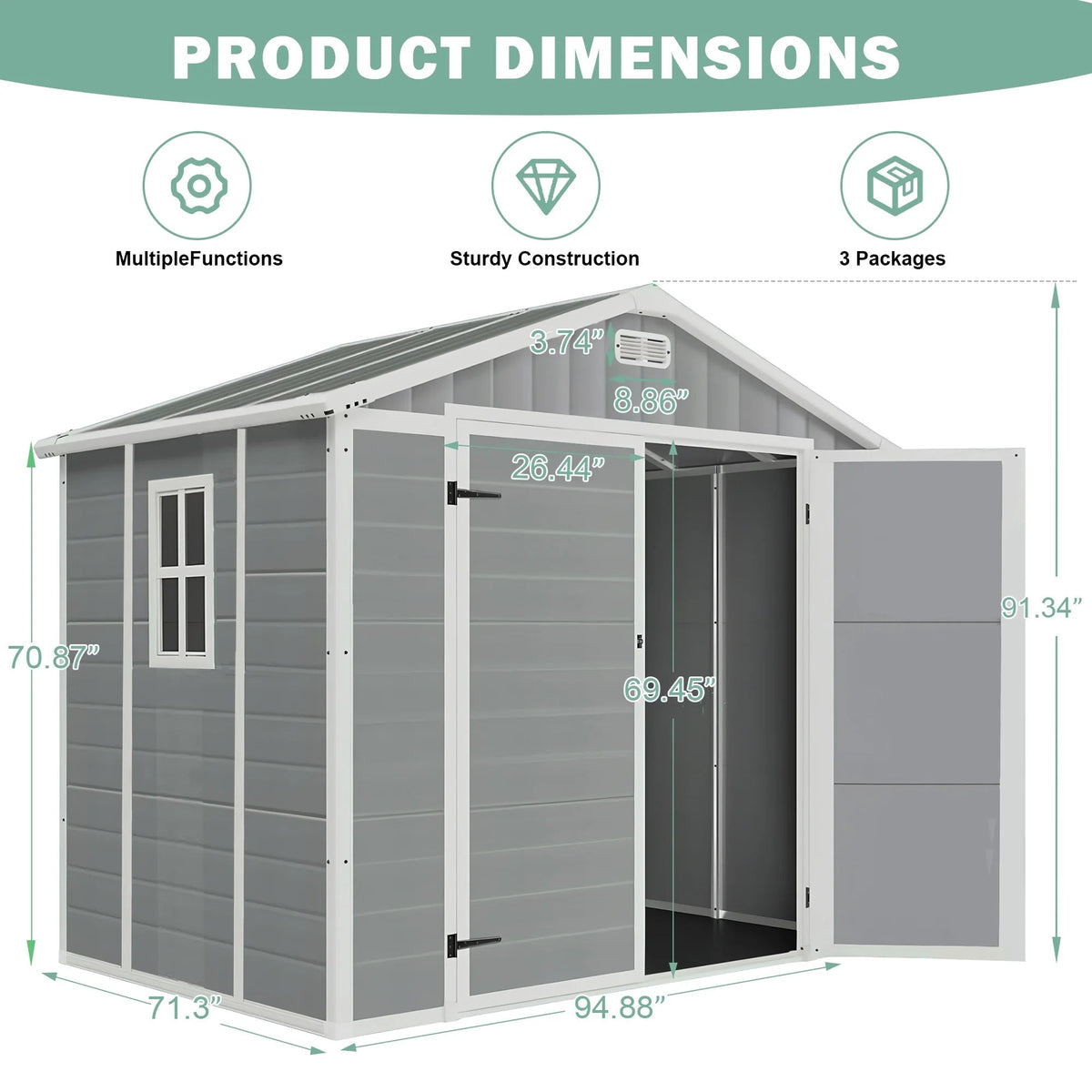Seizeen Resin Outdoor Storage Shed With Floor, Light Gray, 82 in H