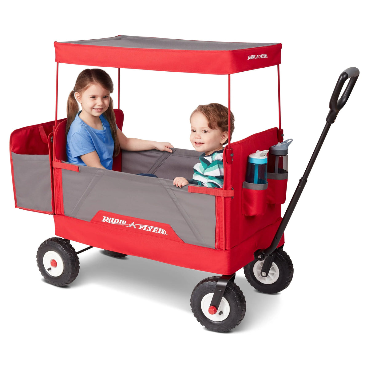 Radio Flyer 3-in-1 All-Terrain EZ Fold Wagon With Canopy, Red And Gray, Air Tires