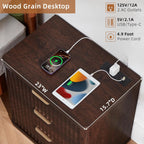 LEYAOYAO Fluted Farmhouse Nightstand Set Of 2, Walnut, 23 inch Wide, 3 Drawers With Charging Station
